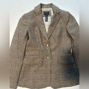 J. Crew Women’s Tan and Brown Scottish Wool Plaid Blazer